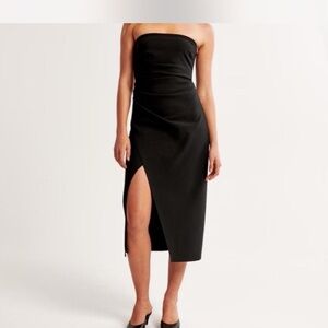 Abercrombie & Fitch Black Strapless Crepe Midi Dress